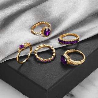 Alice | 5pcs Faux Amethyst Rhinestone Ring