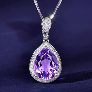 Ruby | 925 Silver Amethyst Water Drop Pendant with Necklace