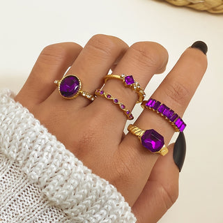 Alice | 5pcs Faux Amethyst Rhinestone Ring