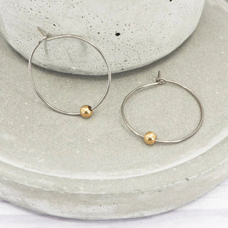 Vintage Silver Hoop Golden Pearl Earrings