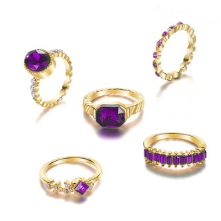 Alice | 5pcs Faux Amethyst Rhinestone Ring