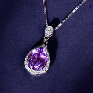 Ruby | 925 Silver Amethyst Water Drop Pendant with Necklace