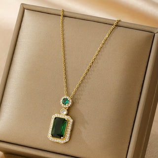 Amara | Men’s Stainless Steel Emerald Zircon Necklace