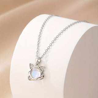 Eliana | Stainless Steel Rhinestone Moonstone Cat Necklace