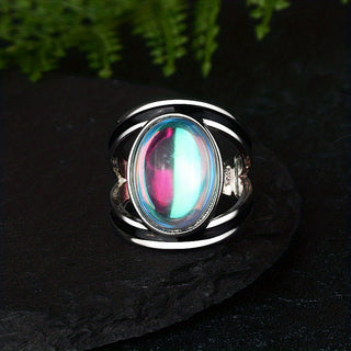 Violet | Chunky Silver Moonstone Ring Men Women