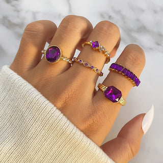 Alice | 5pcs Faux Amethyst Rhinestone Ring