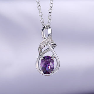 Natalie | Delicate Silver Oval Amethyst Necklace