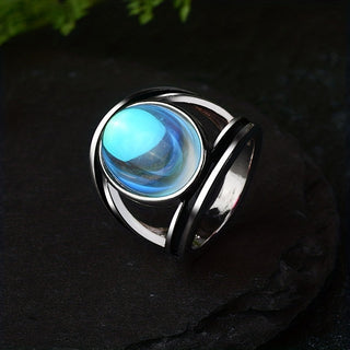 Violet | Chunky Silver Moonstone Ring Men Women
