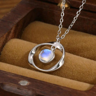 Mila | Minimalist Geometric Circle Pendant Necklace with Moonstone