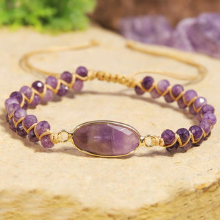 Hannah | Amethyst Bohemian Bracelet with Golden Accents