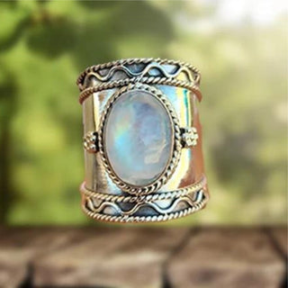 Caroline | Bohemian Moonstone Wide Band Ring