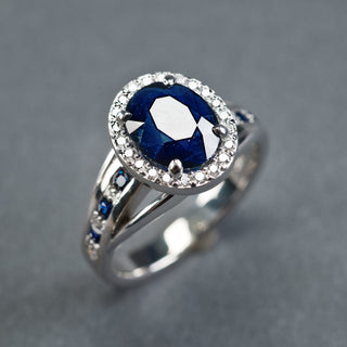 Vintage Blue Inlaid Rounded Zirconia Silver Ring