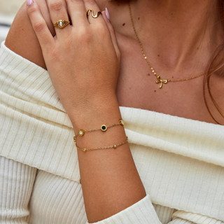 Alaina | Onyx & White Stone Bracelet