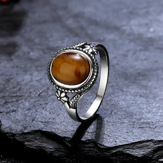 Elena | Natural Tiger’s Eye Silver Flower Ring