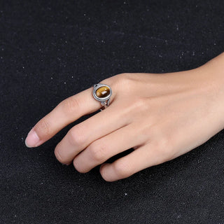 Elena | Natural Tiger’s Eye Silver Flower Ring