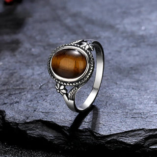 Elena | Natural Tiger’s Eye Silver Flower Ring