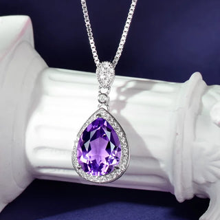 Naomi | Silver Pendant Necklace with Purple Waterdrop