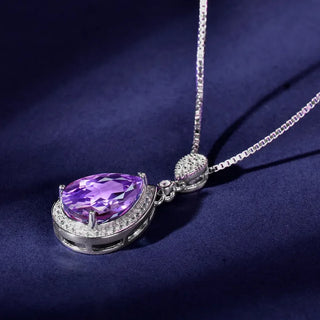 Naomi | Silver Pendant Necklace with Purple Waterdrop
