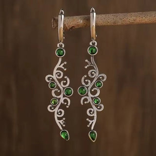 Charm Flower Green Stone Drop Earrings