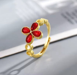 Vintage  Red Flower Adjustable Ring
