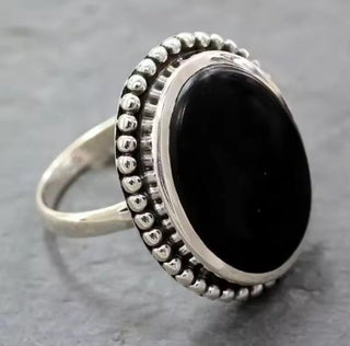Vintage Silver Color Oval Black Stone Ring