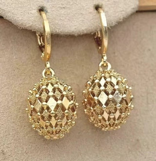 Vintage Carved Pattern Hollow Ball Drop Earrings