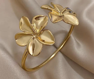 Double Flower Cuff Gold Bracelet