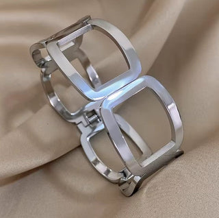 Vintage Hollow Cuff Bangle Silver Bracelet