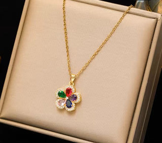 Vintage  Colorful Zirconia Flower Necklace