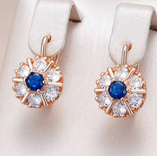 Blue Natural Zircon Flower Rose Gold Earring