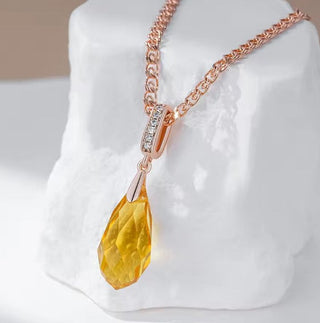 Vintage Rose Gold Color Yellow Crystal Necklace