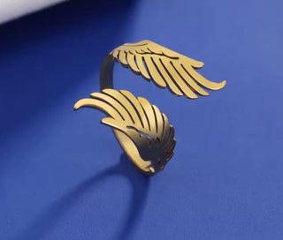 Vintage Angel Wing Adjustable Gold Ring