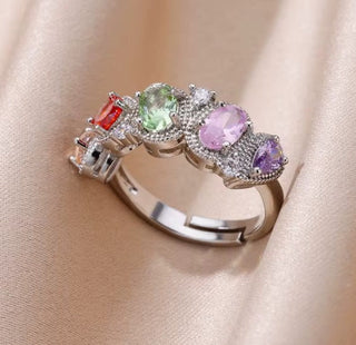 Vintage Zircon Adjustable Silver Ring