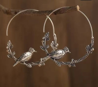 Vintage Bird Leaf Round Drop Earrings