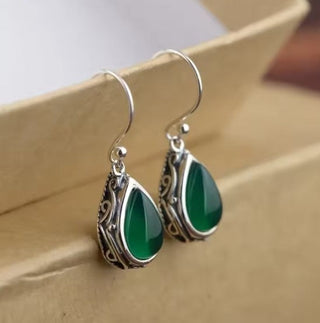 Vintage Green Stone Dangle Earrings