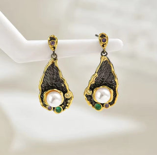 Vintage Colorful Zircon Pearl Water Drop Earrings