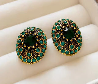 Vintage Green Oval Zircon Earrings