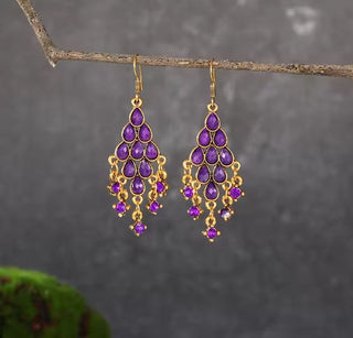 Bohemian Purple Beaded Tassel Earrings