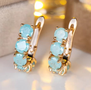 Classic Green Aqua Blue Ice Flower Zircon Earrings