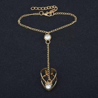 Vintage Big Zircon Gold Ring Wrist Chain Bracelet