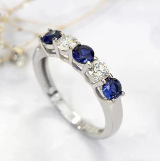 Classic White and Blue Zirconia Silver Ring