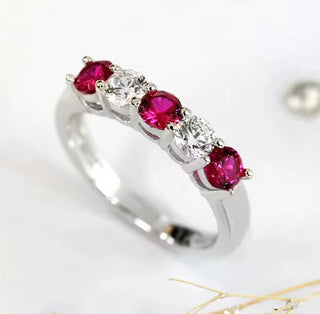 Elegant White and Red Zirconia Silver Ring