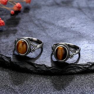 Elena | Natural Tiger’s Eye Silver Flower Ring
