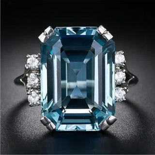 Vintage Blue Cubic Zirconia Silver Ring