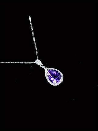 Ruby | 925 Silver Amethyst Water Drop Pendant with Necklace