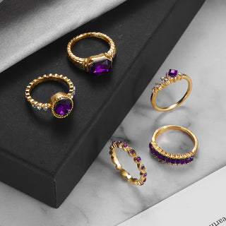 Alice | 5pcs Faux Amethyst Rhinestone Ring