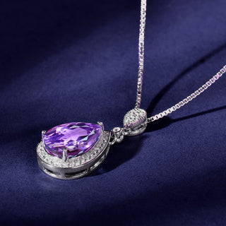 Ruby | 925 Silver Amethyst Water Drop Pendant with Necklace
