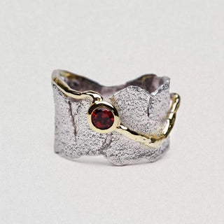 Vintage Silver Forged Red Crystal Ring