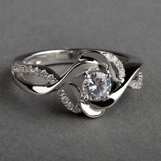 Vintage Irregular Blossom Zirconia Silver Ring