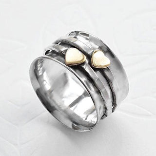 Vintage Gold Heart Silver Ring